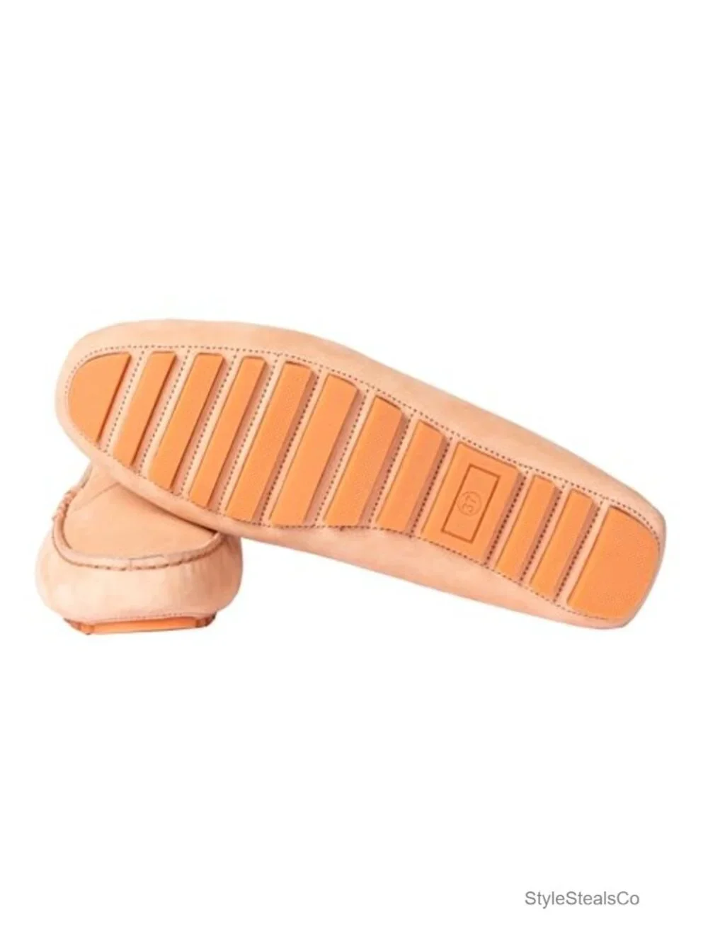 Penny Loafer Style Suede Loafers, Embossed Logo, Grooved Sole